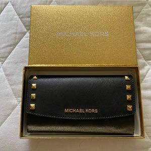 Micheal Kors black wallet with gold studs